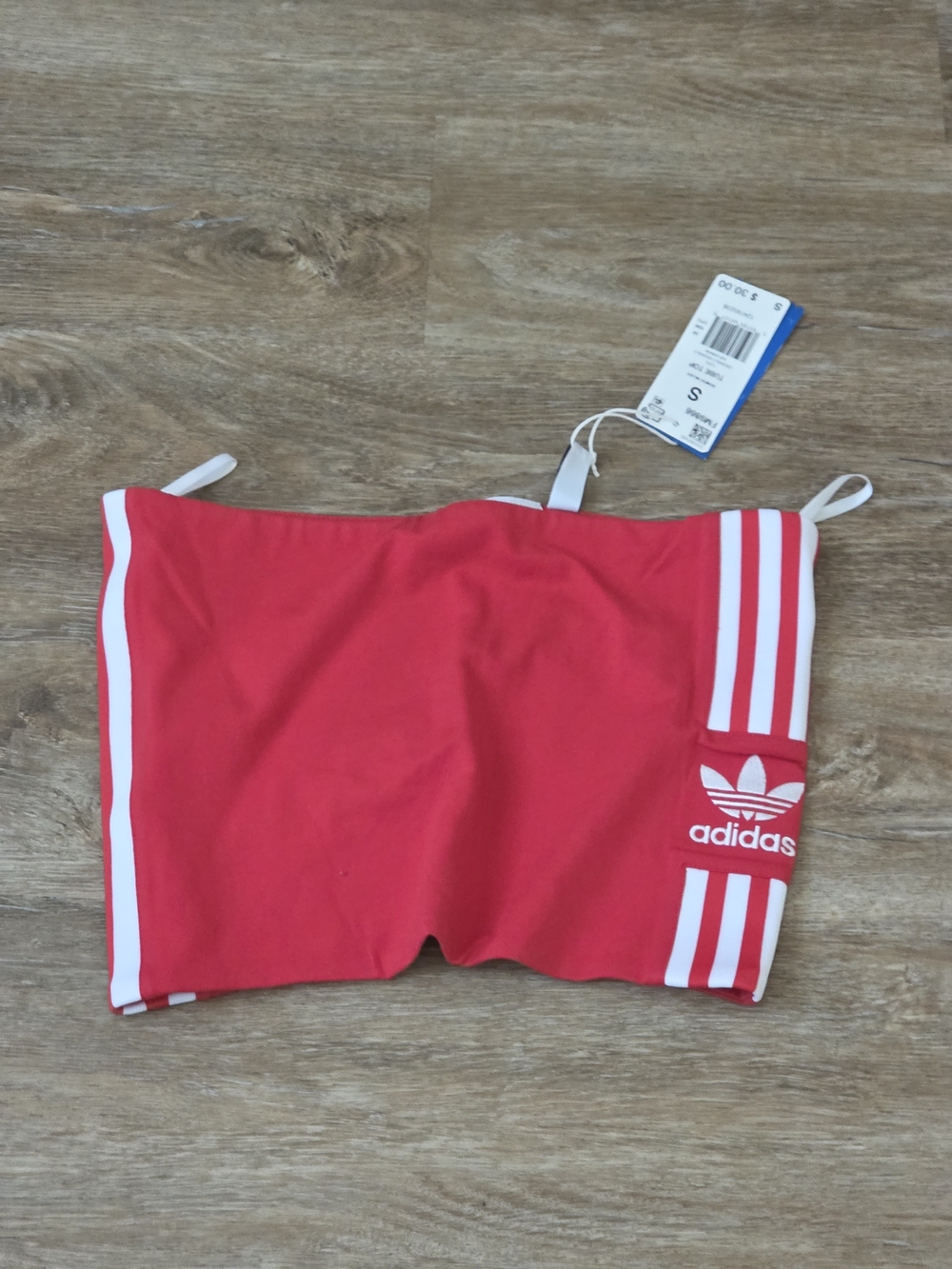 Adidas Red Crop Tube Top with White Stripe Logo BNWT
